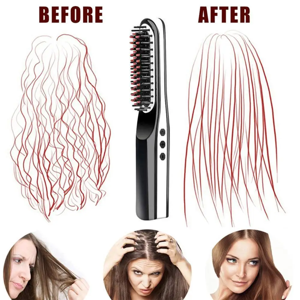 

USB Portable Mini Electric Straight Hair Comb Fast Heated LED Indicator Travel Anion Straighten Straightener Beard Combs Brush