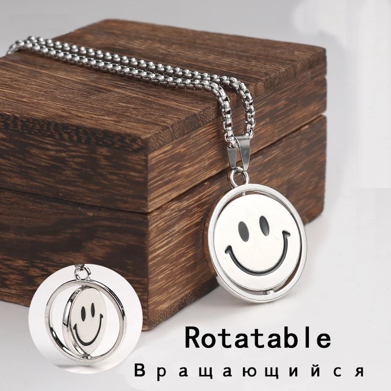 Men's Smiley Face Pendant Necklace Can Turned Switch Mood State New Fashion And Cool Decorations With Handsome Young Boy Jewelry |