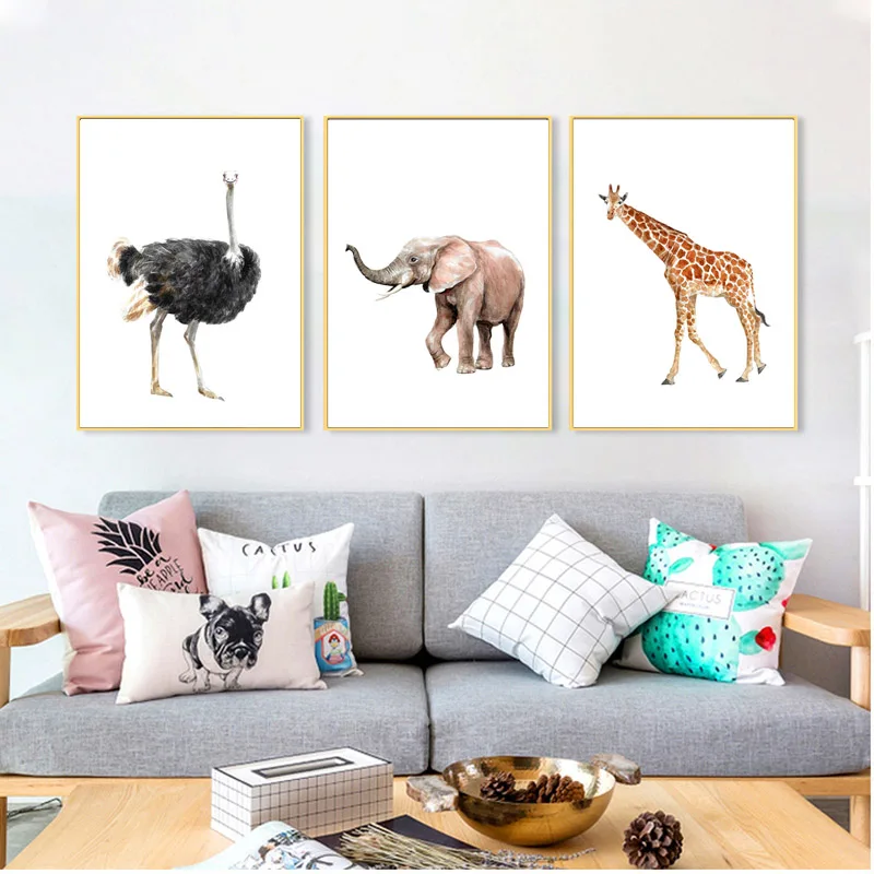 

5D DIY Watercolor Zebra Elephant Ostrich Giraffe Lion Diamond Painting Cross Stitch Wall Art Canvas Painting Nordic Animal Embroidery Mosaic Art for Room Decor