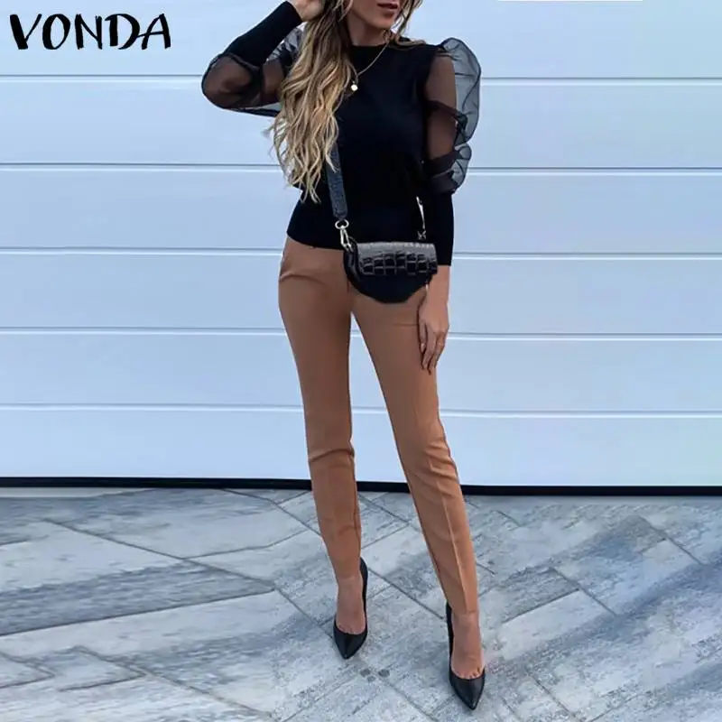 VONDA, модные свитера размера плюс,, Повседневные свитера с круглым вырезом и длинным рукавом, осенние свободные блузки