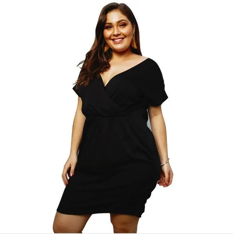 

Dress Black red Women Skinny V-Neck High Waist Plus Size 3XL 4XL Short Sleeve Summer Party Sexy Dresses Femme CL267