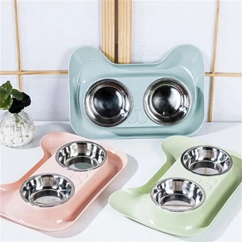 

1Pc Durable Double Stainless Steel Dog Cat Bowls With Non-spill & Non-skid Design For Pet Food And Water Elevated Feeding