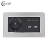 COSWALL Wall Socket EU Standard Power Outlet With Dual USB Smart Induction Charge Port For Mobile 5V 2.1A Stainless Steel Panel ► Photo 1/4