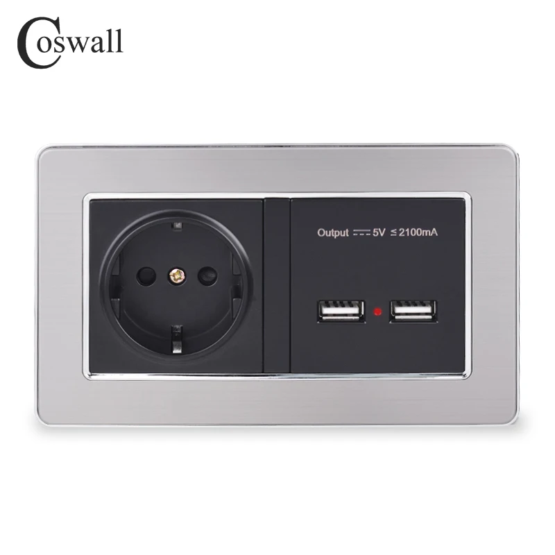 Настенная розетка COSWALL стандарта ЕС электрическая с двойным USB умным