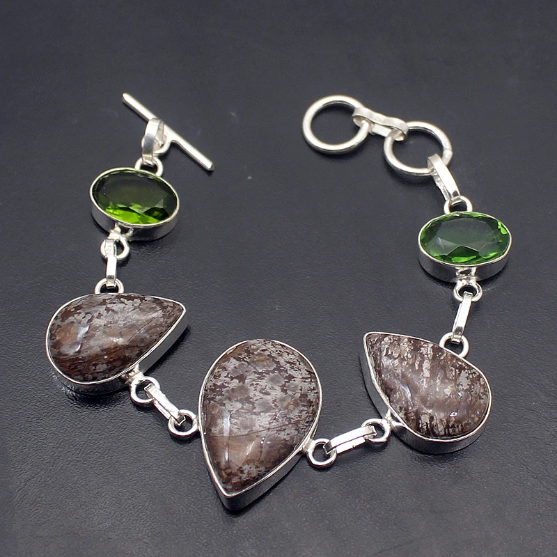 Hermosa натуральный океаняшма Зеленый Перидот 925 Серебряный браслет для женщин 6,75 дюймов A778