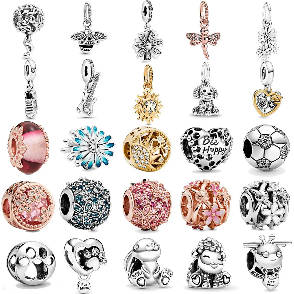 

2020 Spring New 925 Sterling Silver Beads Sparkling Daisy Flower Rabbit Charms fit Original Pandora Bracelets Women DIY Jewelry