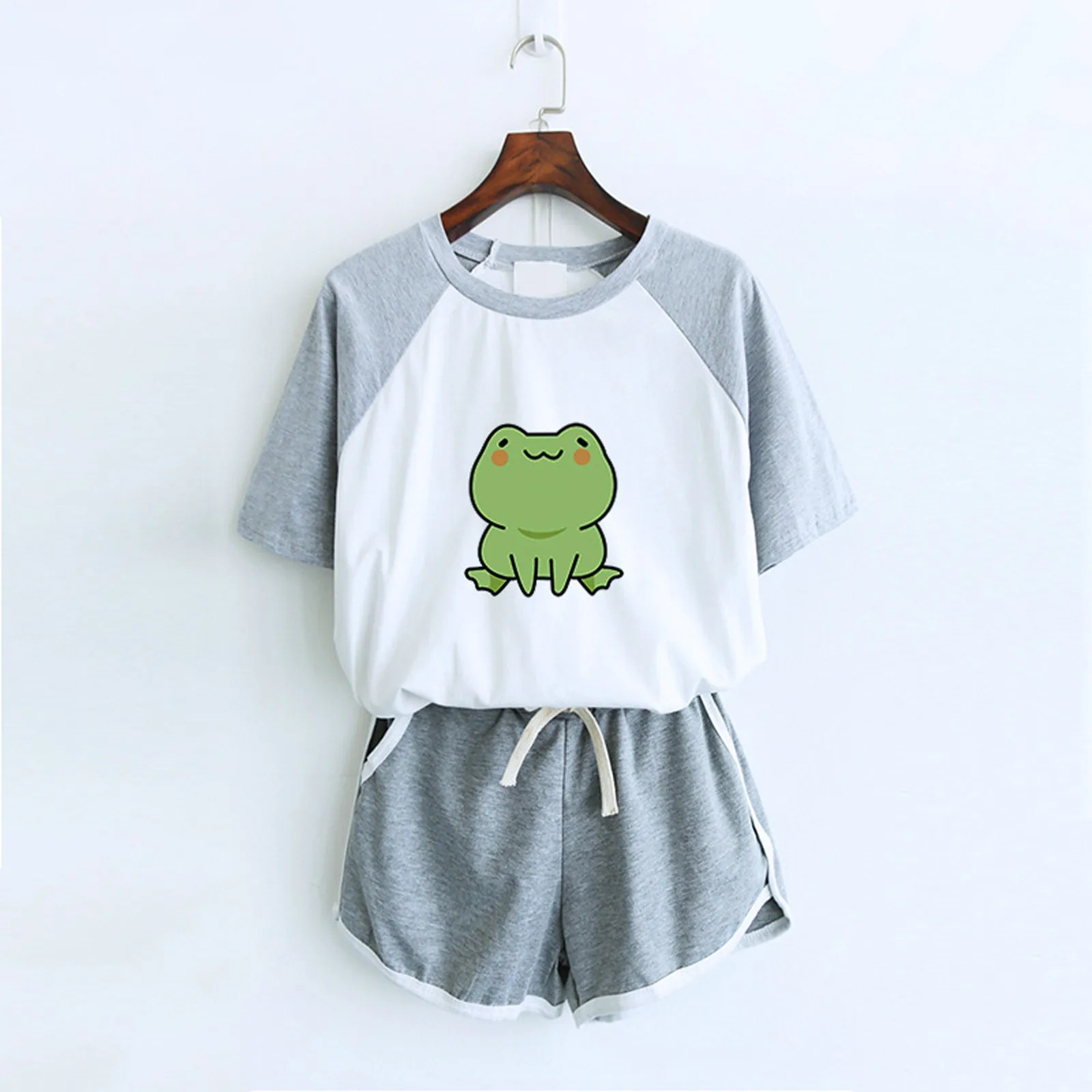Summer Casual Animals Printed Tshirt Suit Women Short Sleeve Sports Short Tops+solid Shorts Tracksuit Set Ensemble Femme#G3 1