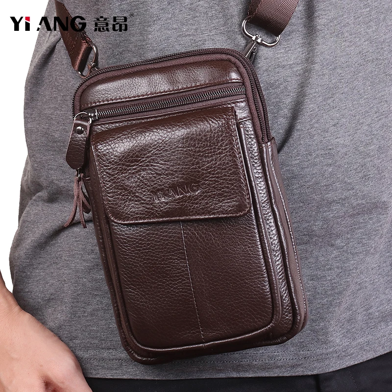 YIANG Mini Genuine Leather Men's Shoulder Messenger Bags Business Small Casual Flap Zipper Phone Case Designer Man CrossBody Bag