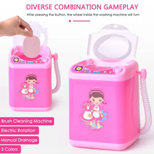 2020 Newest Sponge Makeup Brushe Cleaner Toy Mini Electric Washing Machine Children Pre School Toy Pretend Play Housekeeping Toy 5