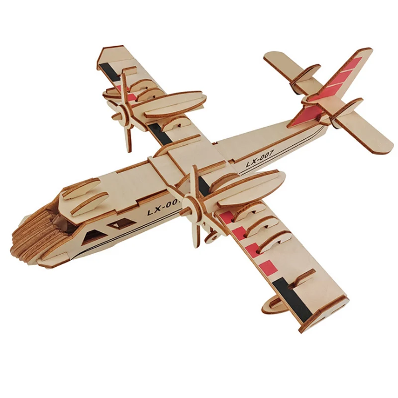 3D Деревянный аэроплан головоломка амфибия бомбардировщик Строительные блоки DIY обучающая игрушка для детей подарки на Рождество День рождения Пазлы