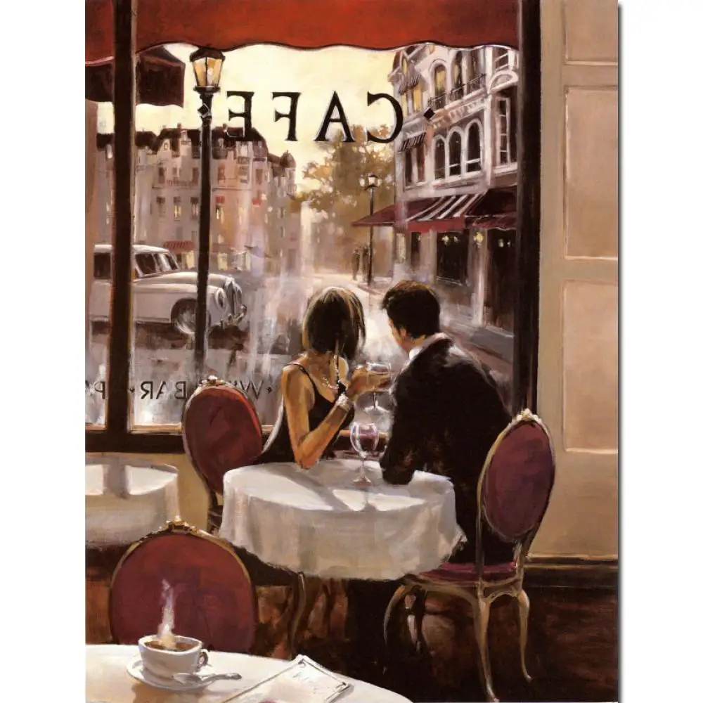 

Wall Art Modern Painting For Cafe Bar Pub French Street Landscape After Hours Handmade Oil Canvas Artwork Romantic Hotel Decor