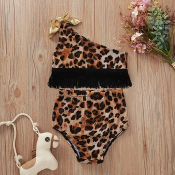 

2020 summer leopard print girls bikini 2pcs set swimwear beach pool swimming suit children's clothing