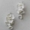 Ins Porcelain Flower Wedding Earrings Bridal Jewelry Gold Silver Color Handmade Women Drop Earring 3