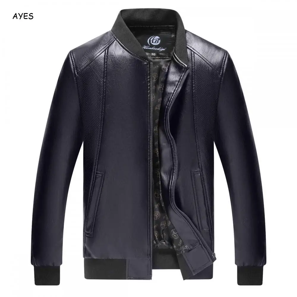 Brown PU Leather Jackets Men Autumn Solid Color Stand Collar Fashion Men Jacket Jaqueta Masculina Winter Black PU Overcoat