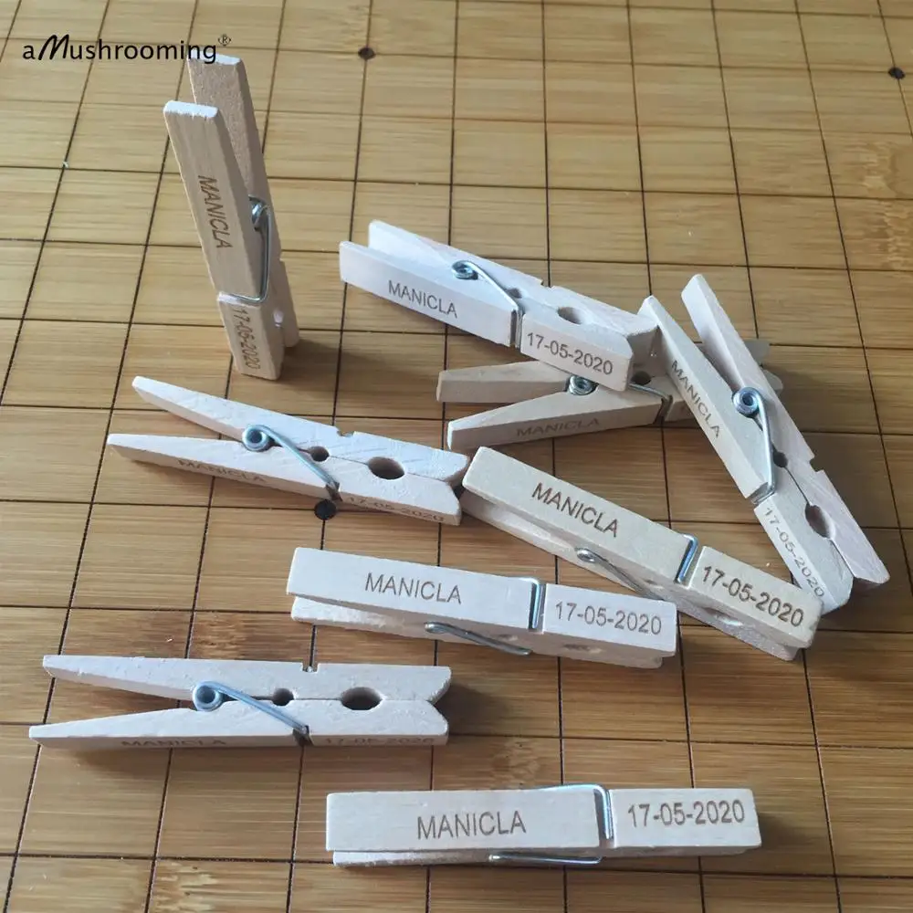 50pcs Rustic Wooden Clothespins Wedding Party Table Number Holders Vintage Photo Wall Decor Clips can Personalized Text | Дом и сад