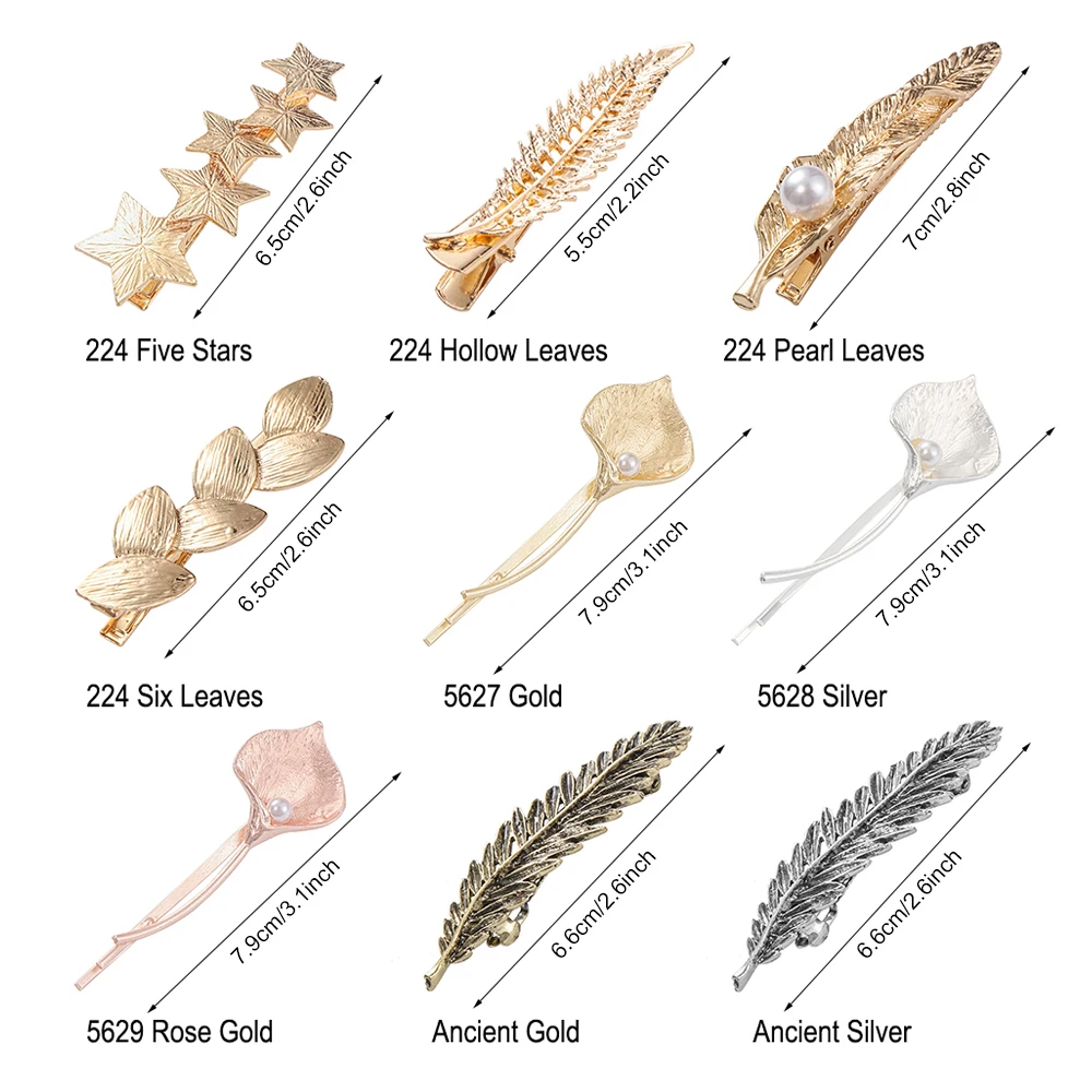 Заколки для волос в форме листа с жемчугом, металлические заколки для волос с золотыми и серебряными звездами, заколки для волос с перьями, Свадебная вечеринка, винтажный стиль для волос