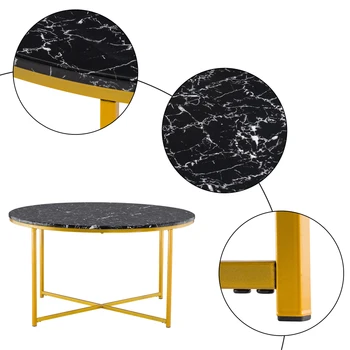 

[90x90x48.5cm] Marble Simple Round Coffee Table Elegant Side Table Apartments Offices Homes Table Cross Foot Single Round Table
