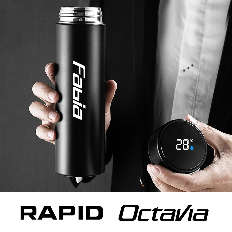 

Portable Car Vacuum Cup Temperature Display Thermos Bottle Mug For skoda Octavia Rapid Fabia Superb Kodiaq Scala Karoq Kamiq