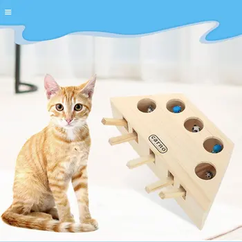 

Goblin Cat Toy For Pets Five Holes Cartoon Interactive Educational Toys Wood Silica Gel Chew Toy Round Edge