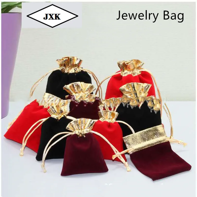 

50 pcs/lot Vintage Velvet Package Bags 7x9 10x12 12x15cm Drawstring Gift Bags Wedding Jewelry Packaging box Pouches