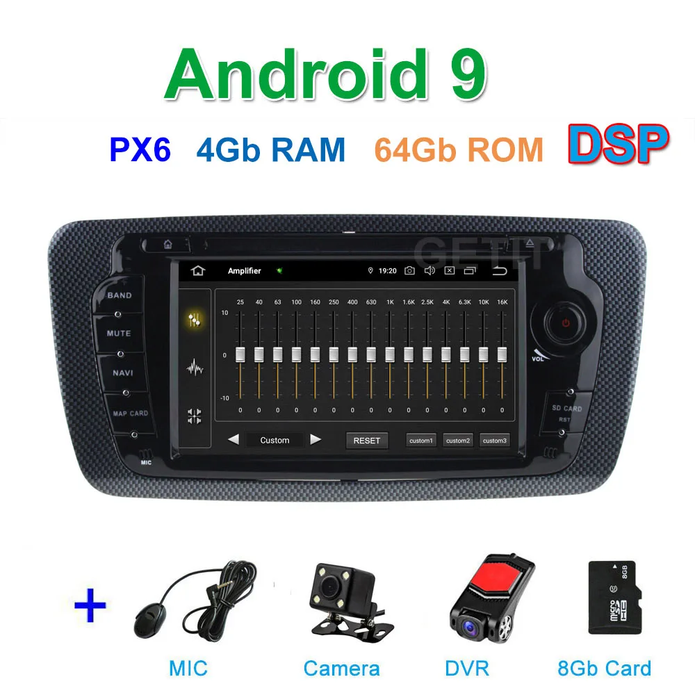 DSP 64G PX6 Android 9 Автомобильный DVD стерео радиоплеер gps для сиденья Ibiza с WiFi BT видео - Цвет: PX6 4G CAM DVR SD