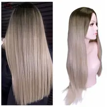 Wignee, длинные прямые волосы, средняя часть, синтетический парик для женщин, Омбре, пепельный блонд/розовый/красный/коричневый/синий, натуральные волосы, женский парик