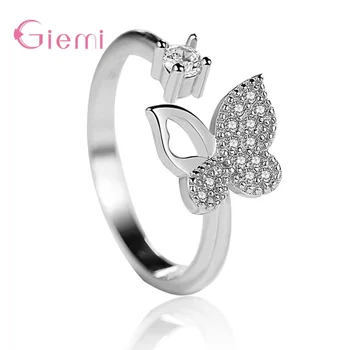 

Fascinating Adjustable Open Butterfly Rings Trendy White Gold Charms Crystals Shiny Zirconia Jewelry Alianca De Casamento Alyans