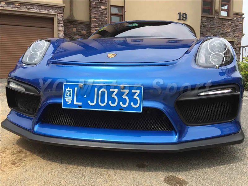 

Автомобильные аксессуары, ФАП-волокно, стекло GT4, стильный передний бампер с карбоновой губой, подходит для 2014-2016 Cayman Boxster 981, Передняя фотография