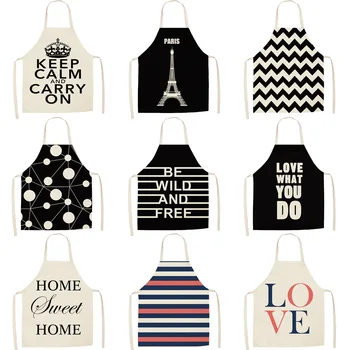 

Parent-child Kitchen Apron Geometry series Letter Printed Sleeveless Cotton Linen Aprons for Men Women Home Cleaning Tools