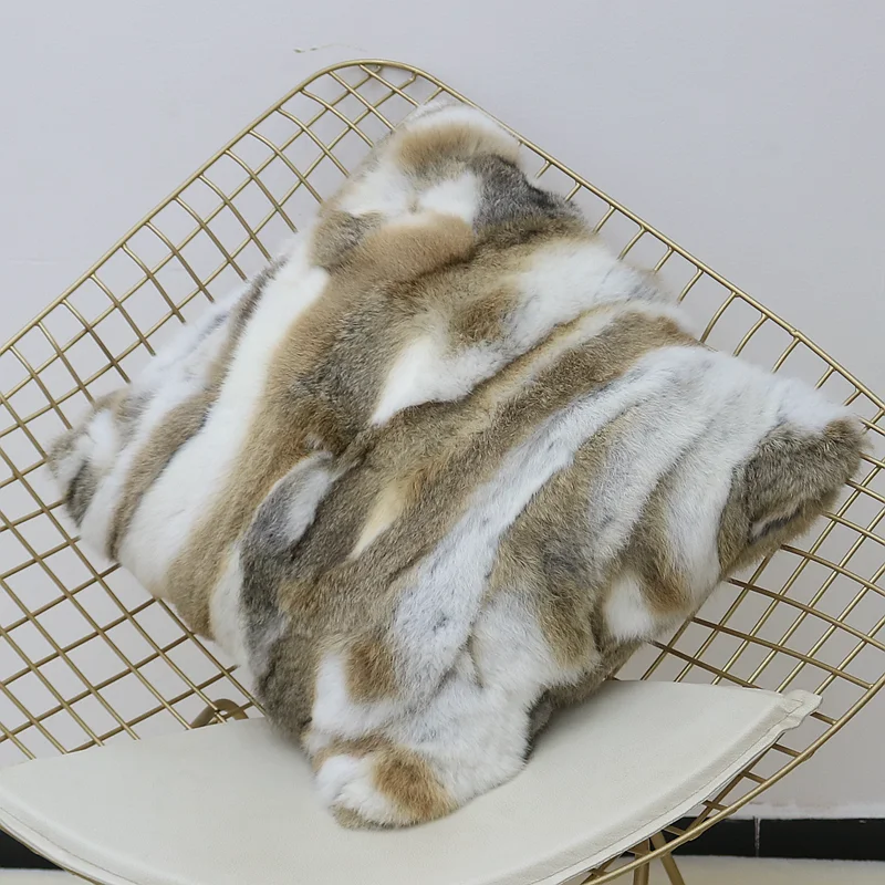 Gold Stamp Fluffy Genuine Rabbit Fur Pillow Case INS popular detachable