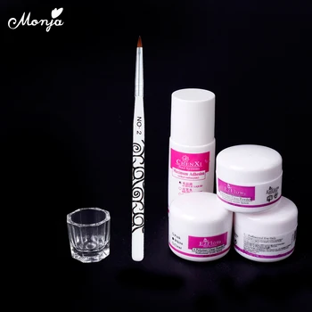 

Monja 6 Pcs/Set Acrylic Nail Art Kit Crystal Liquid Powder Kolinsky Brush Nail Polish UV Gel Storage Cup Manicure Tool Set