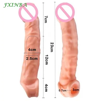 FXINBA Large Penis Extender Sleeve Reusable Comdom Delay Ejaculation Penis Sleeve Dick Male Dildo Enlargers Sex Toys For Men 3