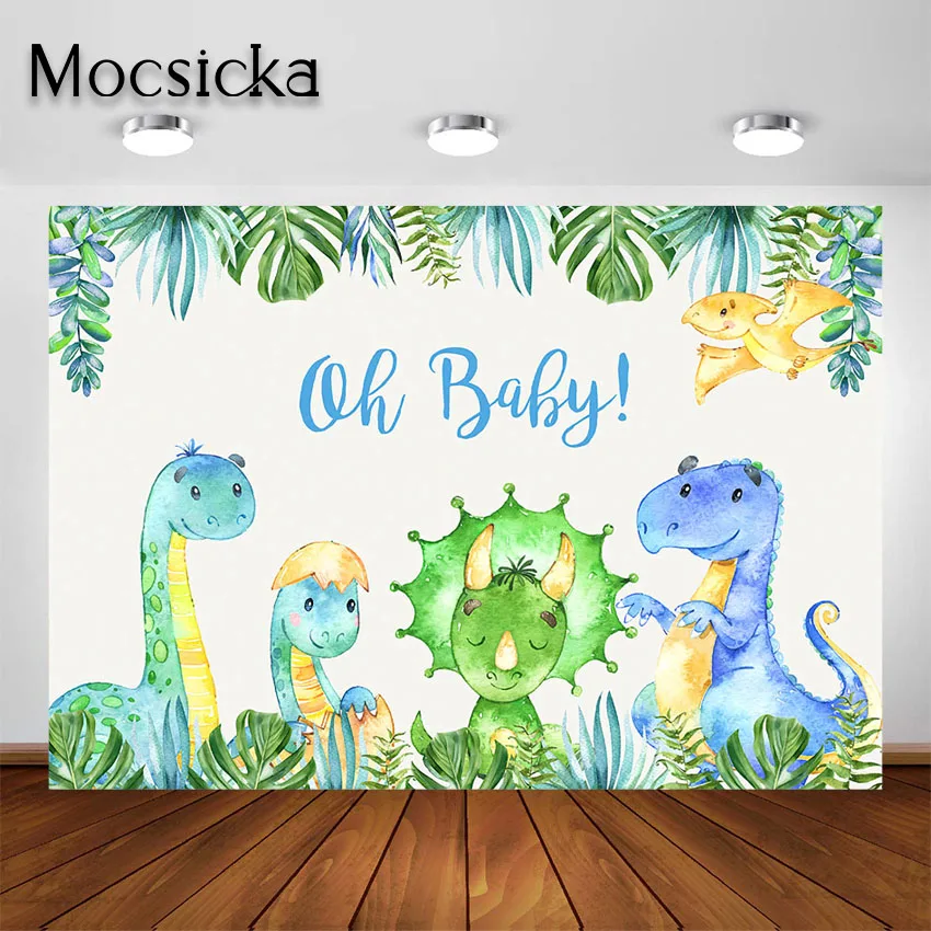 Mocsicka Dinosaur Baby Shower Backdrop Safari Jungle Green