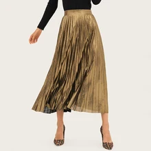 New Fashion High Waist Bronzing Elastic Pleat Half-length Basic Autumn And Winter Bottoming Skirt Casual Female Long Skirt