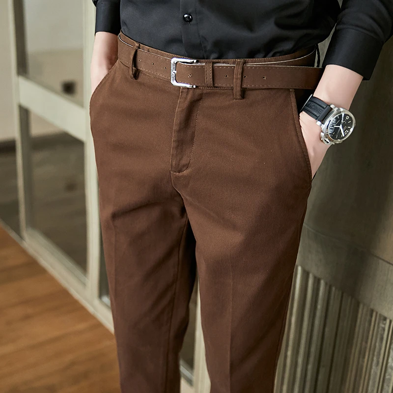 Ремень мужские деловые штаны Slim Fit коричневые брюки социтирующие высококачественные офисные платья мужские модные классические мужские черные трусы брюки