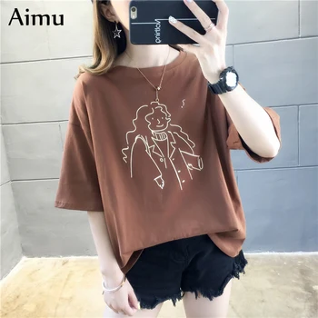 

Fashion oversized T-shirts for Women Harajuku Summer Short Sleeve tshirt Simple cartoon printed T Shirt woman kawaii funny Tops