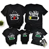 Battery Print Daddy Mommy Daughter Son Baby Family Matching Clothes Cotton Family Look Dad Mom and Me Kids Tshirts Baby Rompers 1