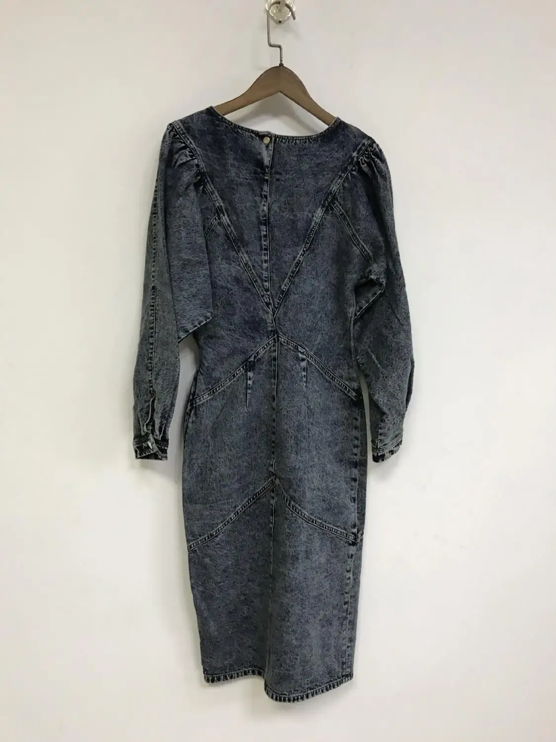 Women Denim Midi Dress Lantern Sleeve 2020 New