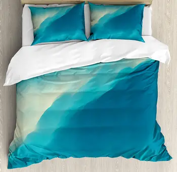 

Modern Duvet Cover Set Oil Artwork Cloud Wave Image with Ombre Seem Colored Contemporary Artwork Print Bedding Set Blue