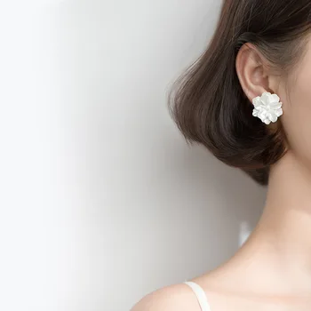 

25mm 100% Real. 925 Sterling Silver Fine Jewelry wHTE Daisy Flower big Stud Earrings gtle2933