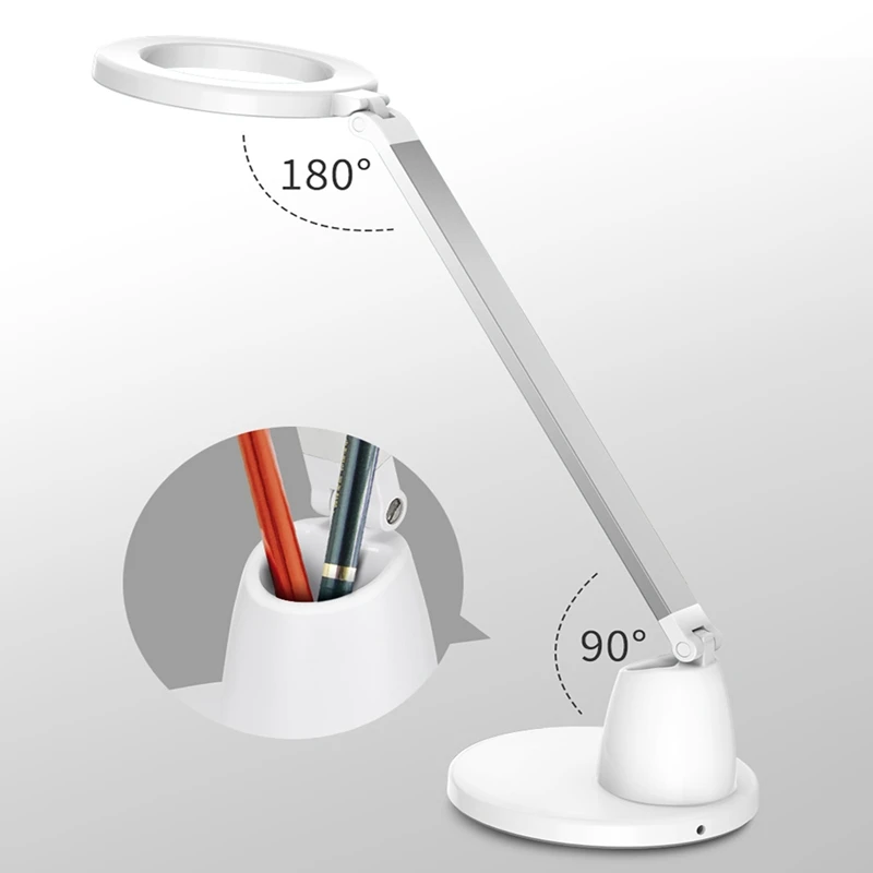 Светодиодный Настольный светильник, настольные лампы для глаз, диммируемая офисная лампа с usb-портом для зарядки, 7 уровней яркости, контроль давления, белый