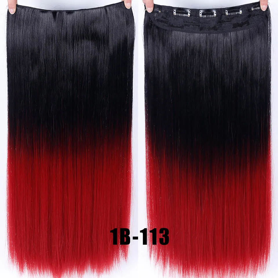 Длинные прямые накладные волосы MUMUPI на заколках, одна штука, 24 дюйма, 60 см, прямые цвета, синтетические накладные волосы на заколках - Цвет: 1B-113