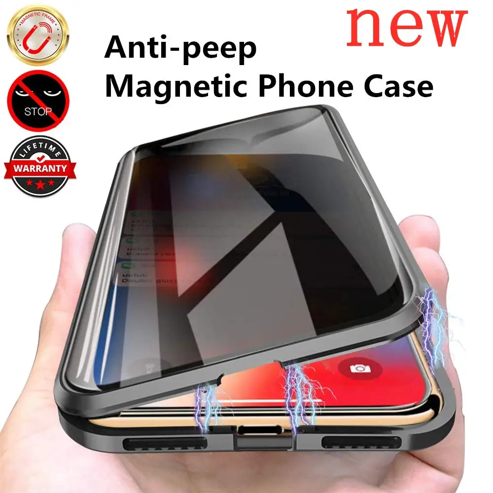 Магнитный металлический конфиденциальный чехол из закаленного стекла для телефона для samsung galaxy S10 S9 S8 Note 8 9 10 Plus для iphone 11 pro XR XS Max 7 8
