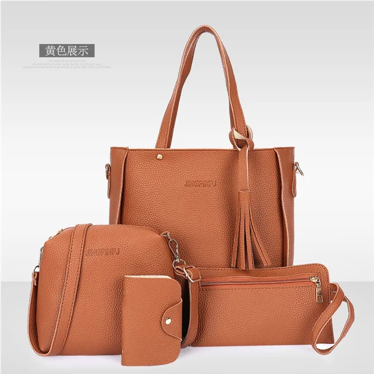 

WOMEN'S Bag 2017 New Style Fashion Embossed Leather Four-piece Set Different Size Bags Tassels Crossbody/shoulder Bag Handbag