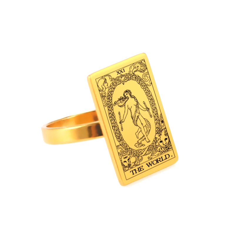 Dawapara Gold-Tone Tarot Card Stainless Steel Vintage Ring for Women - Major Arcana Inspired Jewelry