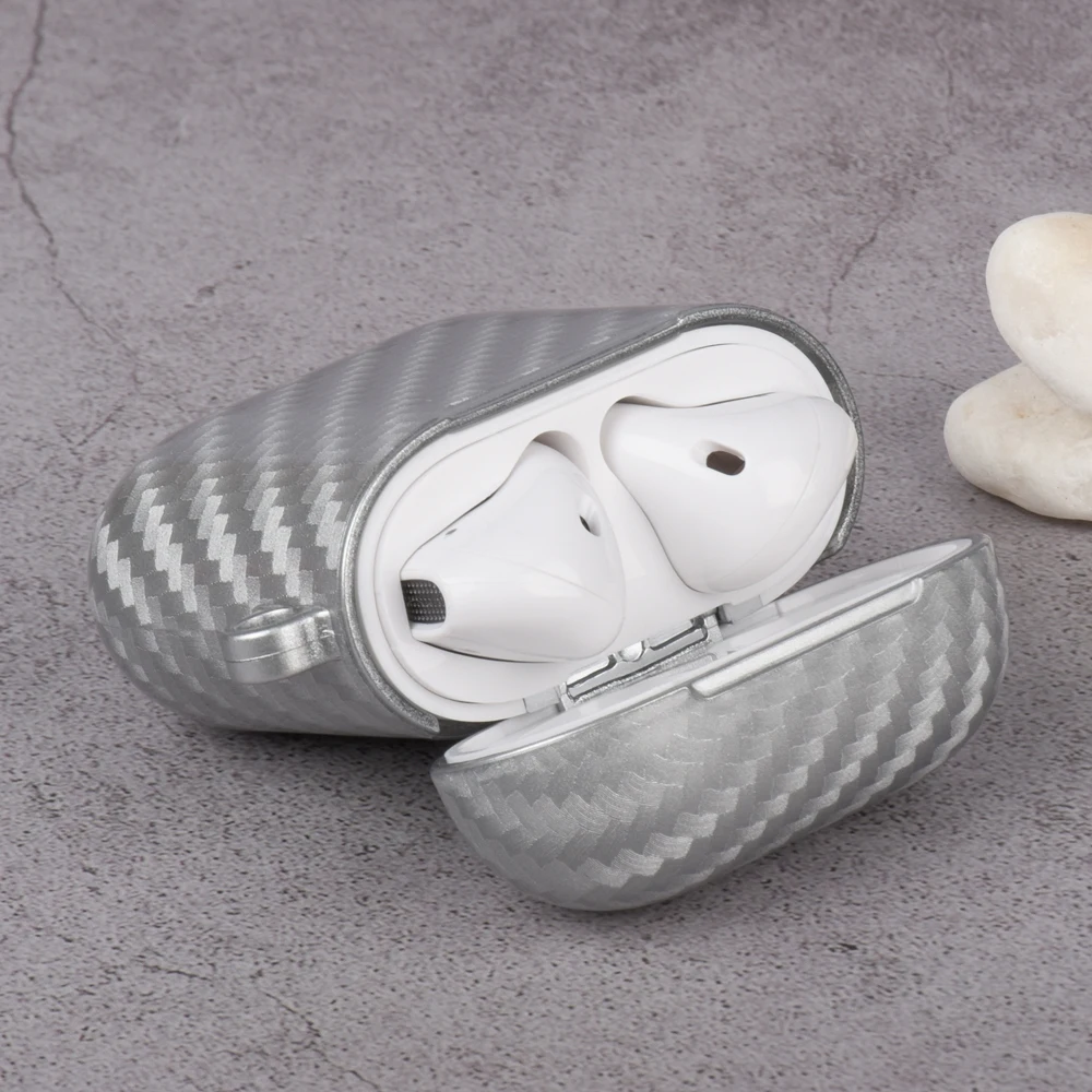 Для AirPods 1 2 Чехол из углеродного волокна Litchi зерна противоударный жесткий PC наушники защитный чехол для Apple AirPods зарядная коробка сумки