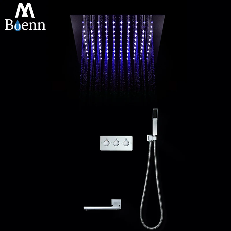 

Colorful Rainfall Shower Head Embedded Ceiling LED Bathroom 30cm Shower Set Remote Control Light Rain Showers Water Spout Taps