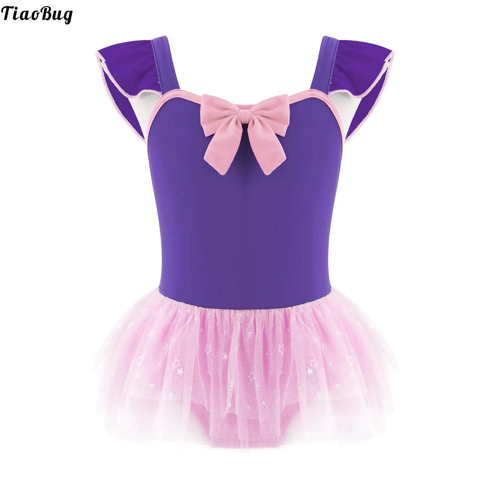 TiaoBug Summer Kids Girls One-Piece Swimwear Square Neck Sleeveless Mesh Hem Leotard Swimming Bathing Pool Beach Bodysuit
