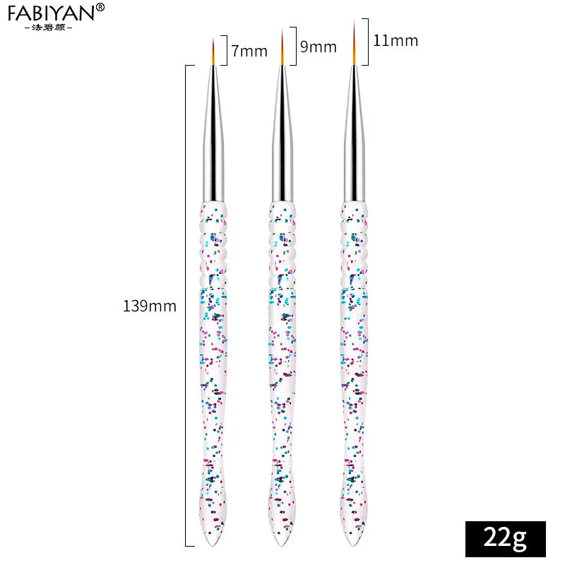 Acrylic Glitter 7/9/11 мм Русалка градиент ручка Нейл-арт кисть-белые полоски с рыбками и цветочком для рисования Рисование маникюрный акриловые насадки для инструментов дизайн - Цвет: Acrylic Glitter