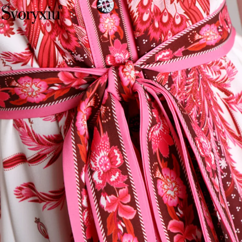 Svoryxiu модное подиумное осенне-зимнее короткое платье с рукавами-фонариками, женское однобортное платье с воротником-хомутом и цветочным принтом